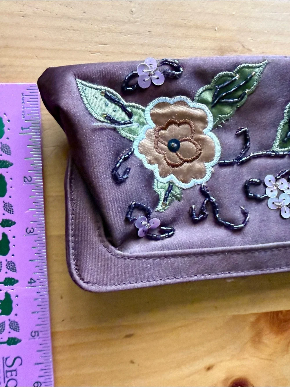 Vintage Avon Brown Satin Embroidered Floral Clutch Purse Sequins Beaded Y2K
